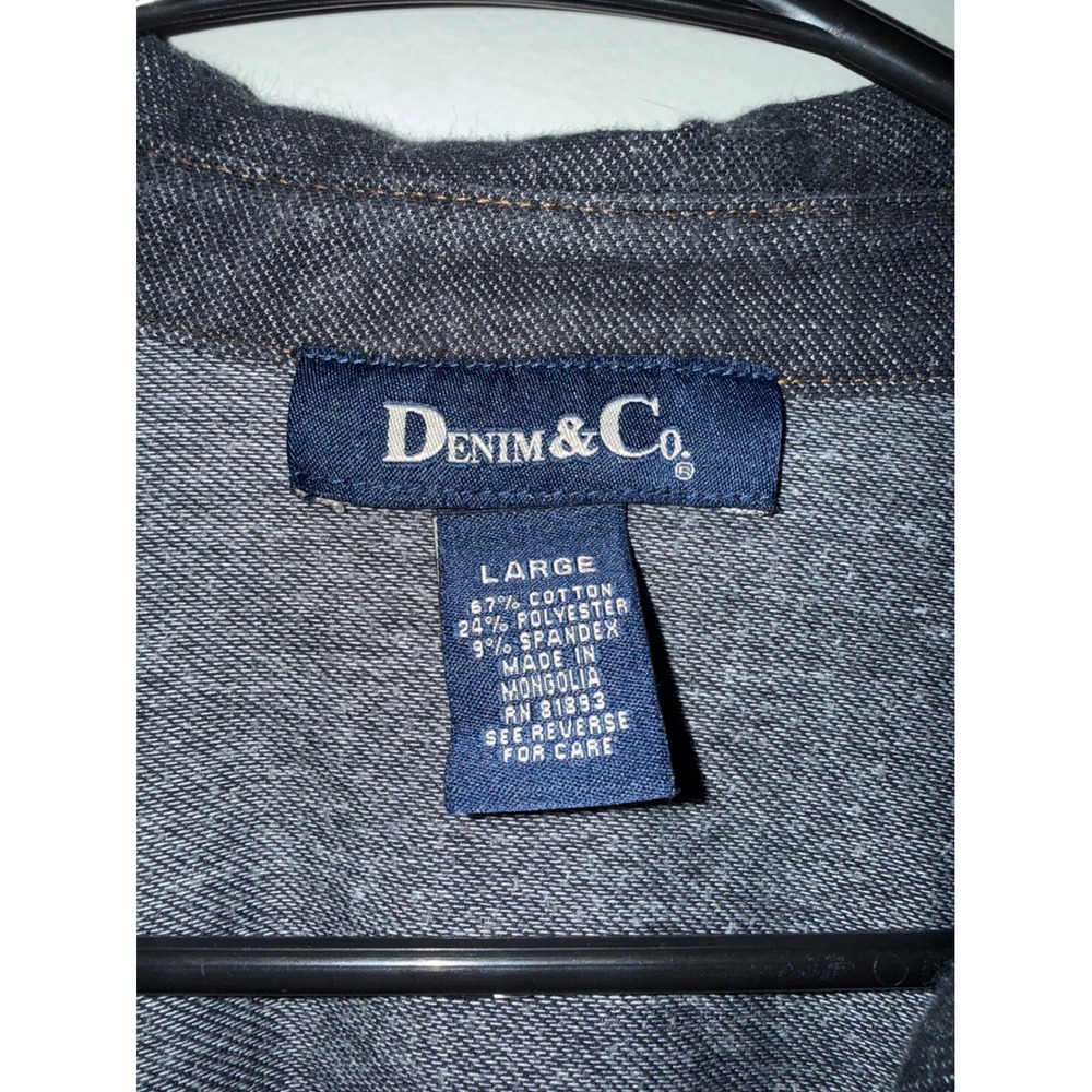 Denim & Co Womens Dark Wash Stretch Denim Snap Front Western Shirt Large - Picture 4 of 7